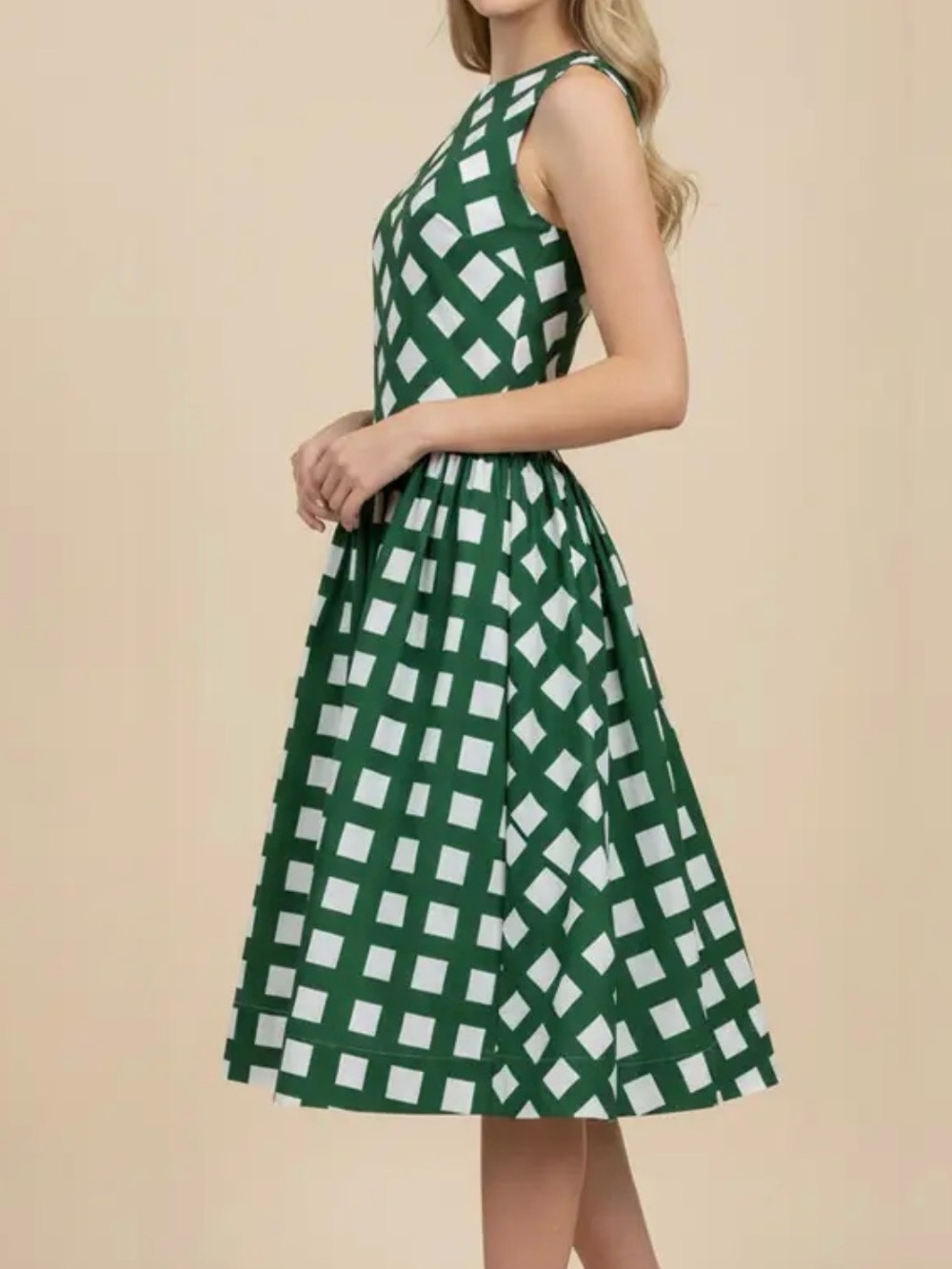 LOVE LOVE LOVE!! π€ππ€π NWT Green Gingham Lattice Fit & Flare Dresses Sz S M L - Picture 3 of 8